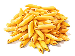 Illustration of a pile raw penne pasta on white background 