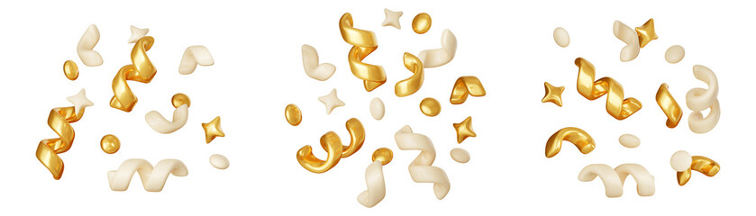 3d render birthday surprise or winner congratulation golden confetti streamer