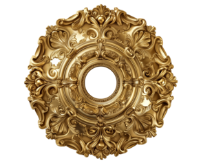 gold ornate ceiling medallion isolated on white transparent background, png. Circular Decorative Ceiling Medallions Architectural Elements