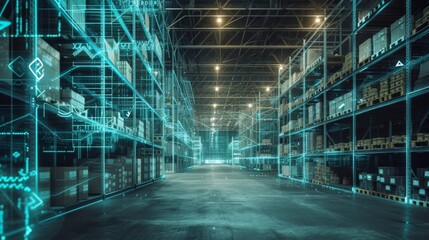 Futuristic Distribution Center with Advanced Communication Network Concept