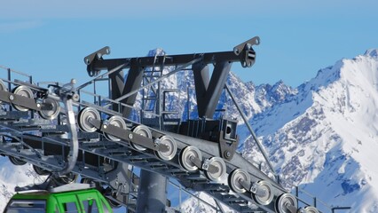 Alpine Ski Resort Gondola Lift Cable Car Drive Pole with Metal Rolls and Thick Steel Wire Rope 