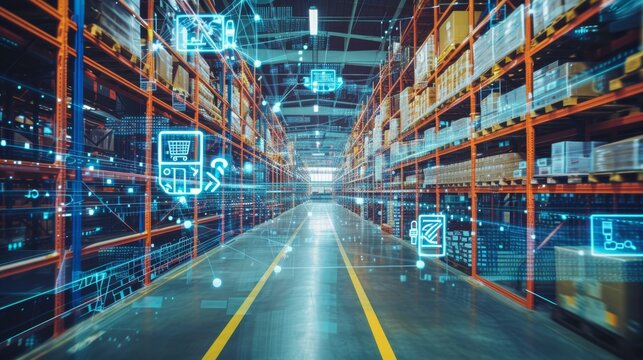 Futuristic Distribution Center with Advanced Communication Network Concept