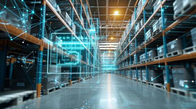 Futuristic Distribution Center with Advanced Communication Network Concept