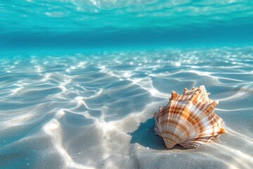 Fototapeta na wymiar Seashell on sand underwater ocean