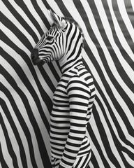 Surreal Portrait of a Person in Zebra Costume with Matching Background