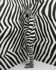 Fototapeta na wymiar Surreal Portrait of a Person in Zebra Costume with Matching Background