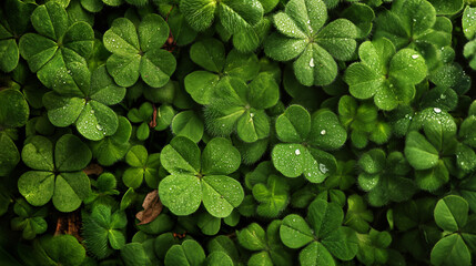 Green clover field: a sign of luck and natural beauty. St. Patrick's Day backdrop