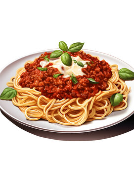 Illustration of bolognaise spaghetti pasta on white plate 