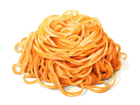 Watercolor illustration of spaghetti pasta on white background  