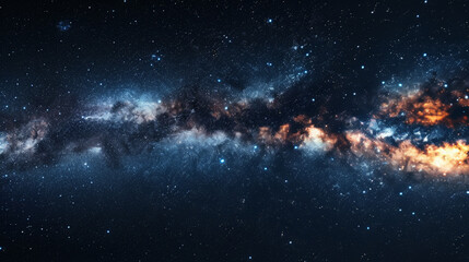 A dazzling galaxy, ablaze with stars and cosmic dust, stretching across the night sky. - obrazy, fototapety, plakaty