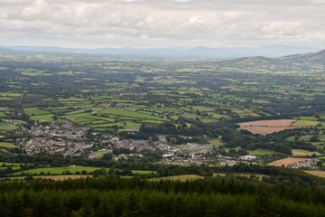 Fototapeta na wymiar View to Graiguenamanagh from Brandon hill, County Kilkenny, Ireland 