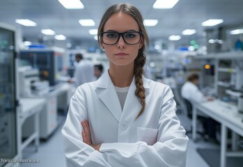 Fototapeta premium Concentrated African American Female Scientist Researching in Modern Lab with Computer Technology