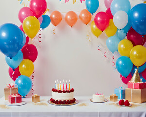 birthday party balloons cake background, party backdrop