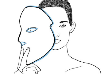 woman in a beauty center using a facial light therapy mask