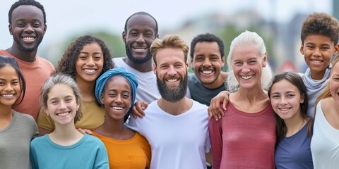 Obraz premium Large Assemblage of Joyful Multiethnic and Multi-Generational Individuals Celebrating Diversity and Unity