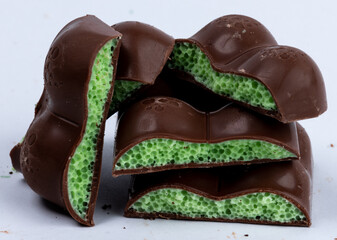 Mint chocolate candy on white background