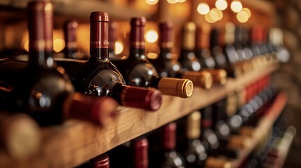 Warmly Lit Vintage Wine Cellar with Rows of Red and White Wine Bottles
