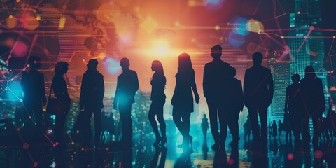 Digital Transformation Concept with a Multinational Group of People Integrated with Technological Graphics
