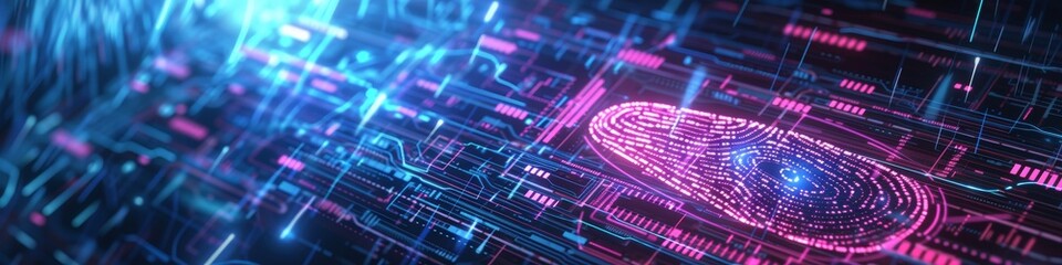 Cybersecurity Concept with Fingerprint Authentication for Online Banking and Financial Trading on a Futuristic Holographic Interface