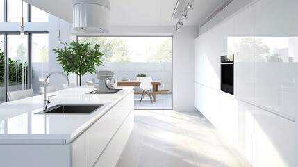 Modern White Kitchen Interior Design With Minimalist Decor and Natural Light