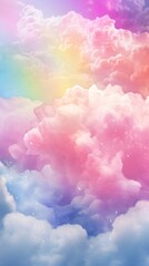 Softly lit clouds with a radiant rainbow gradient. Abstract beautiful sky. Magic heaven. Copy Space. perfect for artistic backdrops, mindfulness apps, or childrens educational books. Vertical format