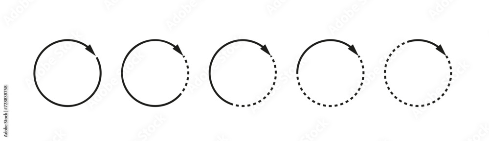 Poster arrow circle set isolated. black symbol of reload, refresh, loading, recycle and repeat. interconnec