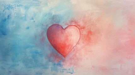  a painting of a red heart on a blue, pink, and white background with a red center on the left side of the image and a red heart on the right side of the right side of the image.