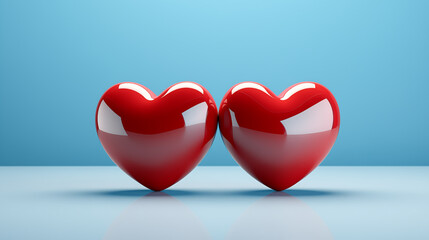 Dwa czerwone serca symbolizujące idealną harmonię - obrazy, fototapety, plakaty