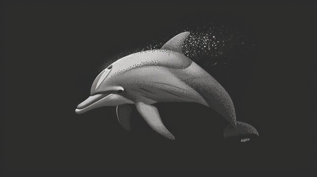  a black and white photo of a dolphin jumping out of the water with bubbles coming out of it's mouth and it's back end in the air.