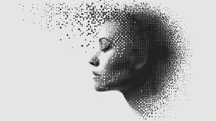  a black and white photo of a woman's face with a lot of dots in the shape of a woman's head and the image of a woman's head.