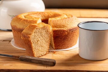 Orange cake, beautiful orange cake and accessories on rustic wood, selective focus.