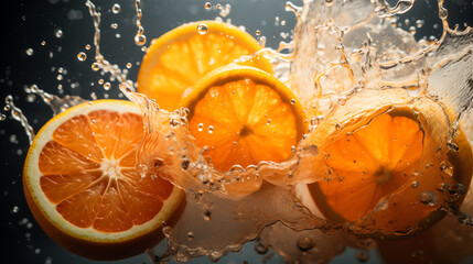 Soczyste pomarańcze zanurzone w wodzie - obrazy, fototapety, plakaty