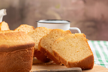 Orange cake, beautiful orange cake and accessories on rustic wood, selective focus.