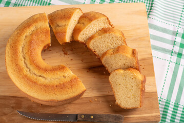 Orange cake, beautiful orange cake and accessories on rustic wood, selective focus.