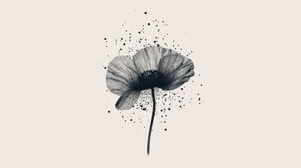  a black and white photo of a flower with sprinkles on the side of the flower, and a black and white photo of a single flower on the side of a white background.