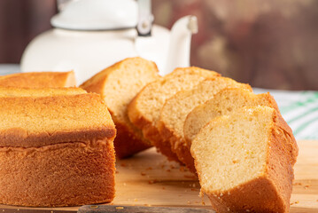 Orange cake, beautiful orange cake and accessories on rustic wood, selective focus.