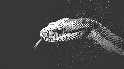 Naklejka premium a black and white photo of a snake's head with a pattern on it's body and a snake's head in the middle of the image.