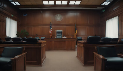 American Courtroom Interior with No Participantsl. Created with AI.