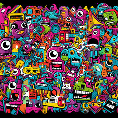 pattern, tile, dingbats, graffiti, vector, bright colors, HD