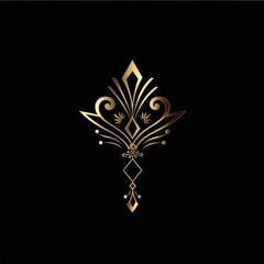 A luxury and elegant logo design for a jewelry store with golden color, isolated on a black background.