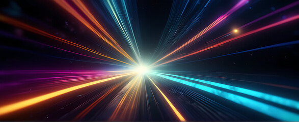 Lightspeed, hyperspace, space warp background. Colorful streaks of light gathering towards the event horizon.