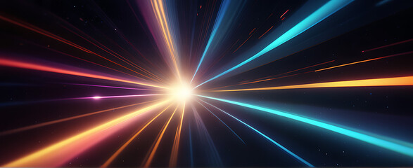 Lightspeed, hyperspace, space warp background. Colorful streaks of light gathering towards the event horizon.