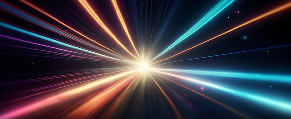 Lightspeed, hyperspace, space warp background. Colorful streaks of light gathering towards the event horizon.