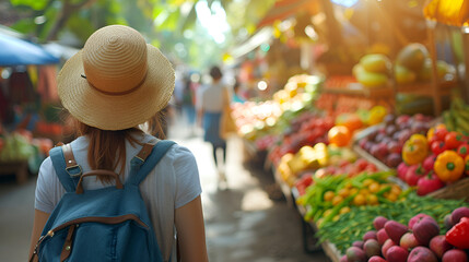 solo adventurous traveller visiting a outdoor market
