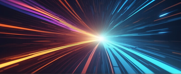 Fototapeta na wymiar Lightspeed, hyperspace, space warp background. Colorful streaks of light gathering towards the event horizon.