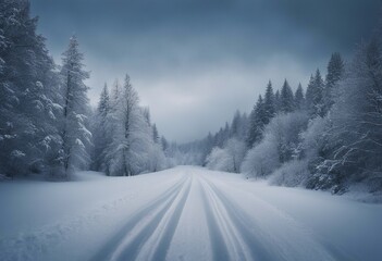 Beautiful view of the snowy road in winter