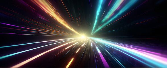 Lightspeed, hyperspace, space warp background. Colorful streaks of light gathering towards the event horizon.