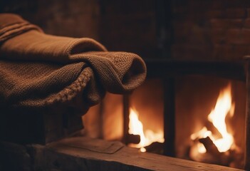 Close-up of a cozy fireplace in a hut