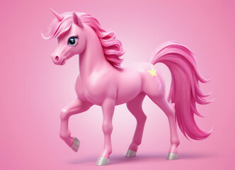 Obraz na płótnie Canvas Cartoon little unicorn on pink background