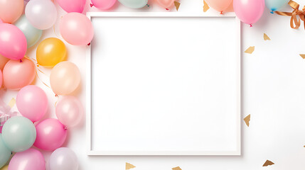 birthday photo frame template with balloons and presents